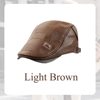 PU Leather and Velvet Outdoor Leisure Warm Beret