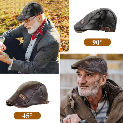 PU Leather and Velvet Outdoor Leisure Warm Beret