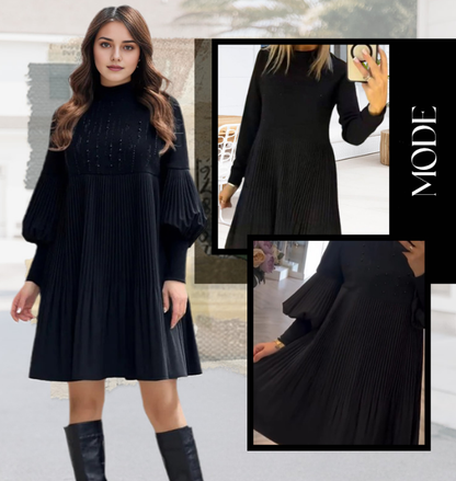 Women's Plus Size Lantern Sleeve Stand Collar Dress