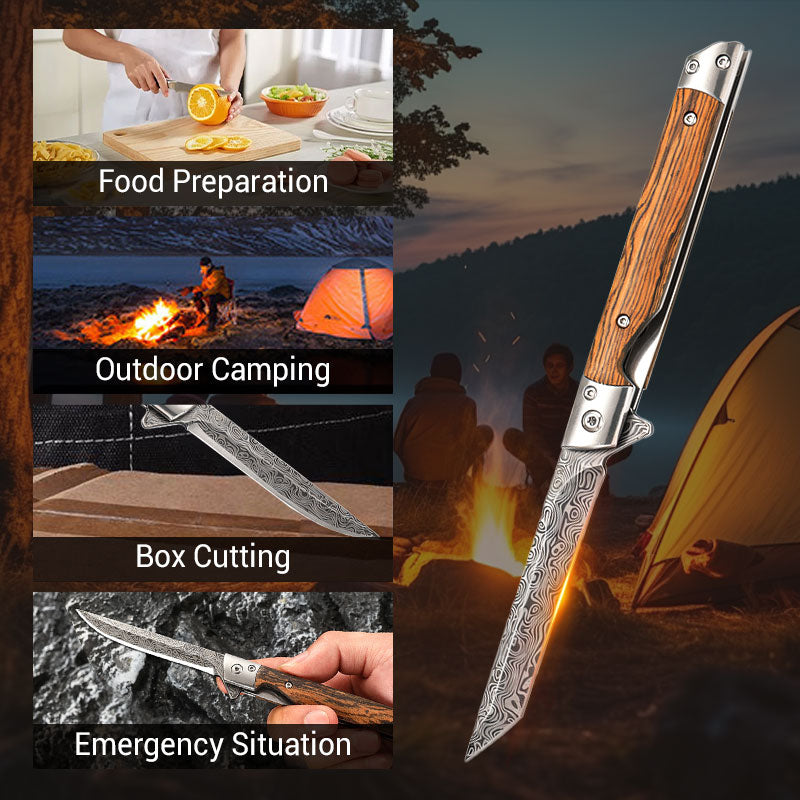 Folding Knife With Wooden Handle For Work, Hiking & Camping