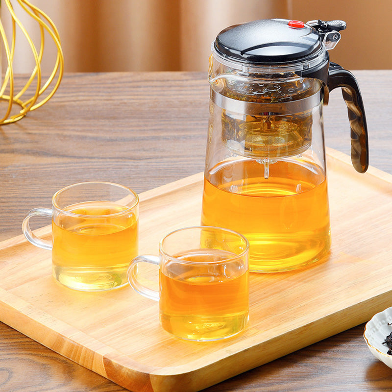 One-Click Glass Teapot with Removable Infuser Strainer