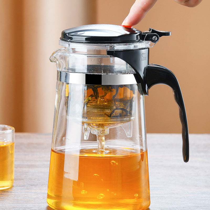 One-Click Glass Teapot with Removable Infuser Strainer