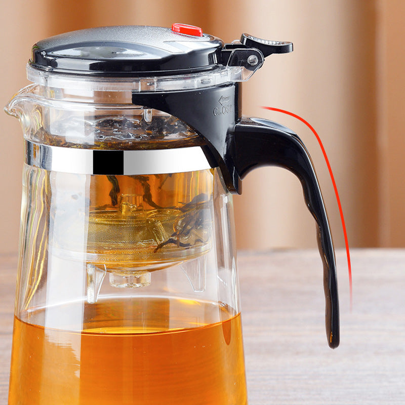 One-Click Glass Teapot with Removable Infuser Strainer