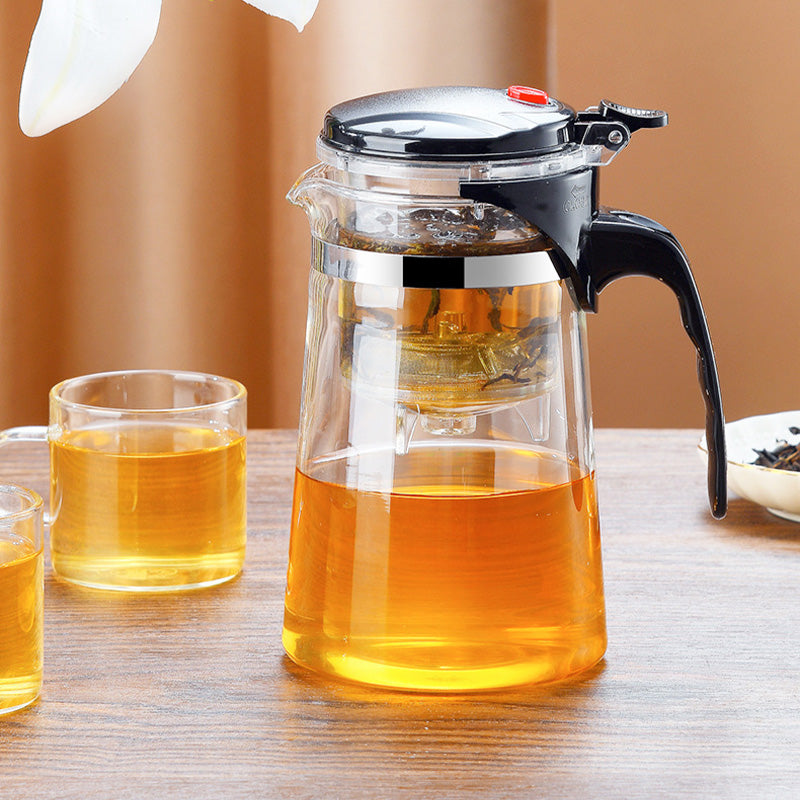 One-Click Glass Teapot with Removable Infuser Strainer