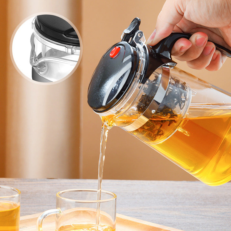 One-Click Glass Teapot with Removable Infuser Strainer