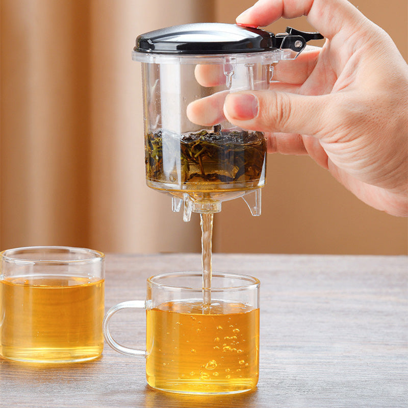 One-Click Glass Teapot with Removable Infuser Strainer