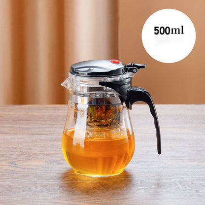 One-Click Glass Teapot with Removable Infuser Strainer