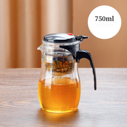 One-Click Glass Teapot with Removable Infuser Strainer