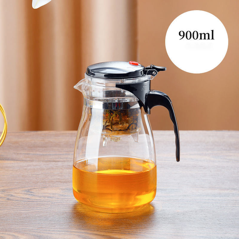 One-Click Glass Teapot with Removable Infuser Strainer