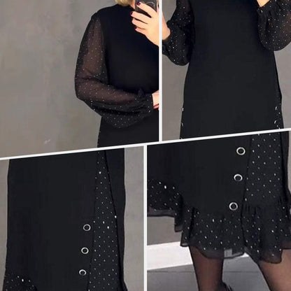 Women's Round Neck Solid Color Rhinestone Dress