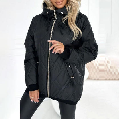 Women’s Fashionable High-neck Hip-length Parka Coat