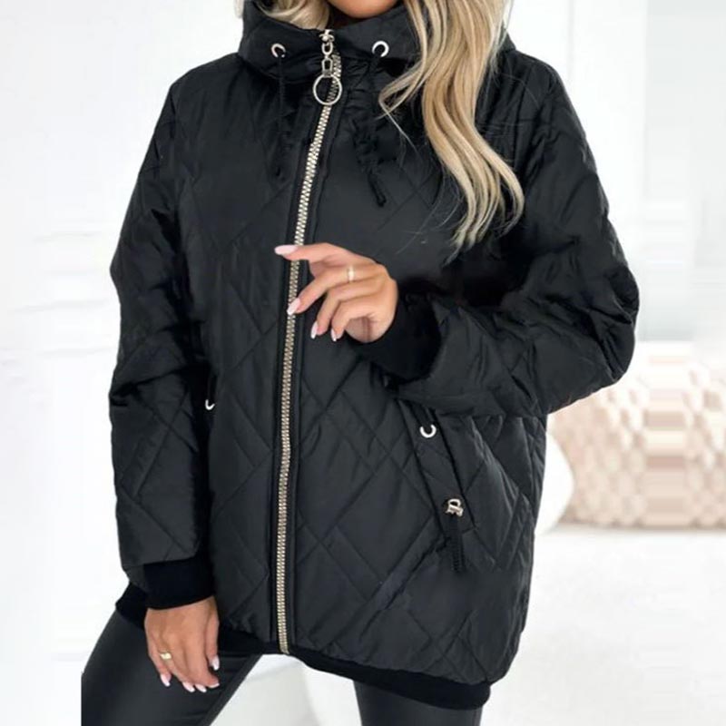 Women’s Fashionable High-neck Hip-length Parka Coat